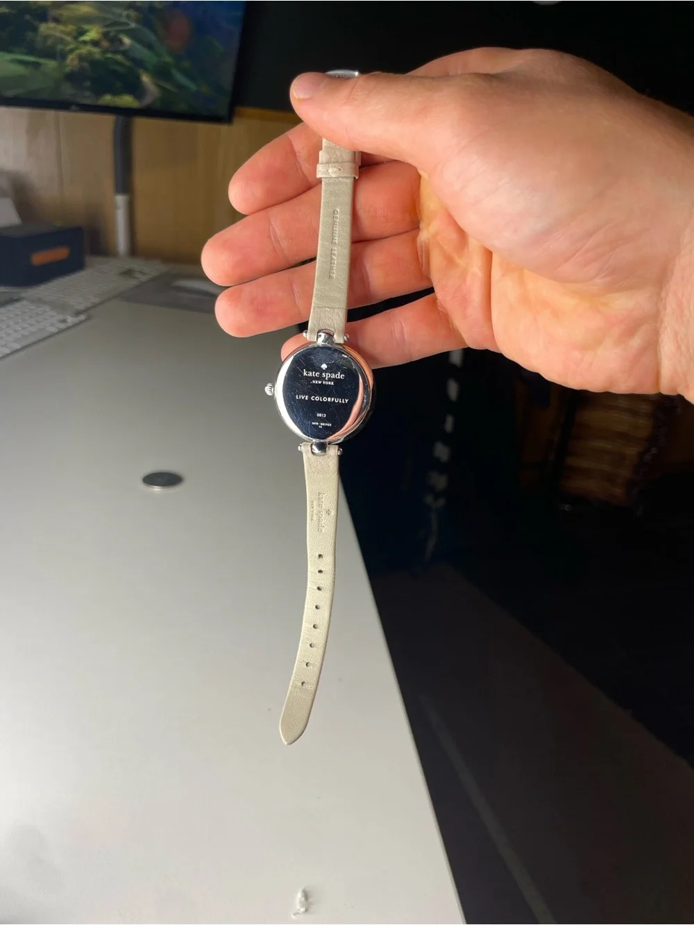 Kate Spade Watch Silver Tone 0813 Quartz Women Wristwatch,Leather Band,
